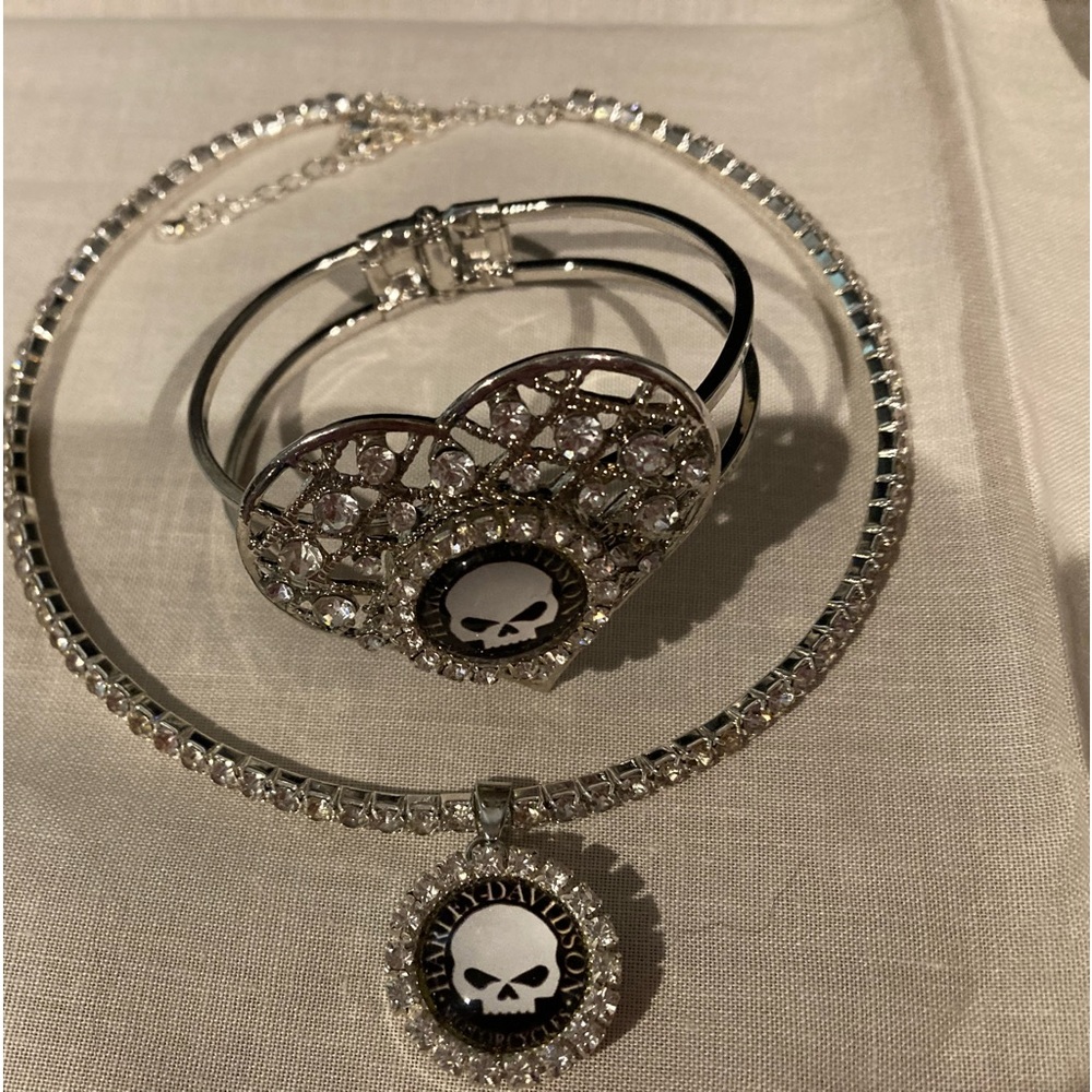 “Willie G” Design Harley Davidson Snap Rhinestone Choker and Cuff Bracelet
